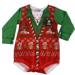 Faux Real Childs Baby 18M Christmas One Piece Long Sleeve Photo Realistic Snap